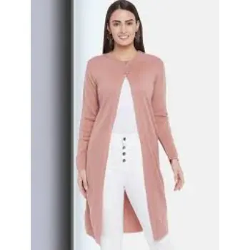 Womens Nude Self Designed Long Sleeves Long Cardigan